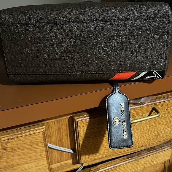 Michael Michael Kors Brown/Black/Orange Large Sinclair Logo Tape Tote - Picture 9 of 12